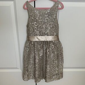 Polo Ralph Lauren girls size 6 silver lace dress ribbon sash button back NEW